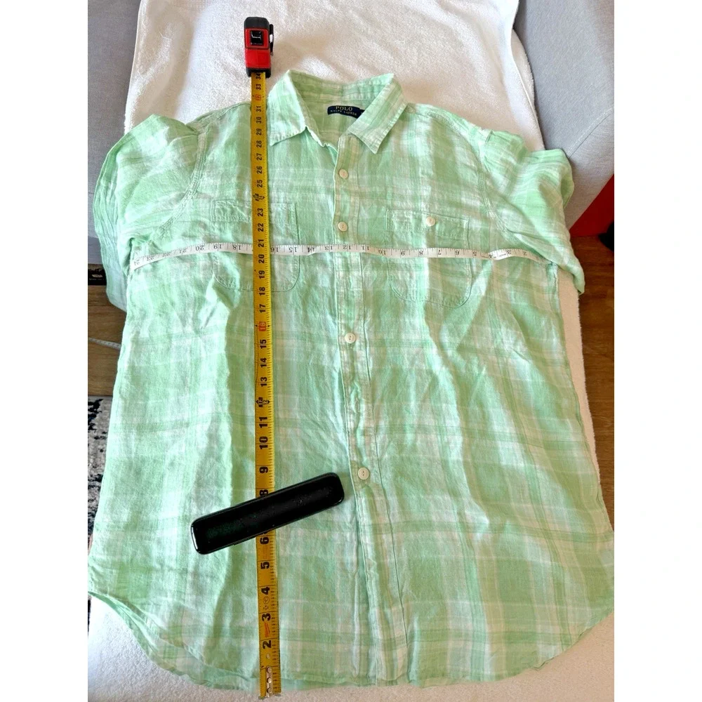 Polo Ralph Lauren Linen Plaid Men's shirt Green career nautical coastal Size XL